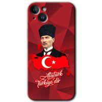 Potkal Hediye Fabrikası Potkal Hediye Fabrikası iPhone 14 Plus Kılıf HD Desen Baskılı Arka Kapak - Temperli Cam - Atatürkiye