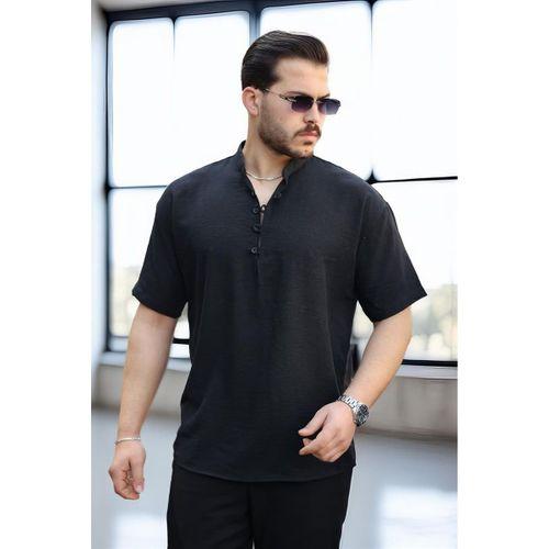 Wes Oversize Yarım Pat Bambu Kısa kol Gömlek - Siyah