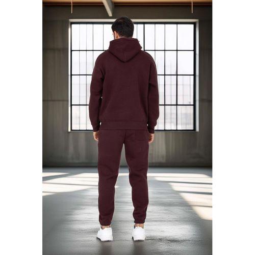 Şardonlu Kanguru Cepli Sweatshirt - 3 İplik Şardonlu Lastik Paça Erkek Eşofman Altı- Eşofman Takımı - Bordo