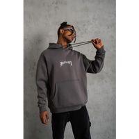 Erkek Baskılı Kapüşonlu Ve Kanguru Cepli Sweat- Gri