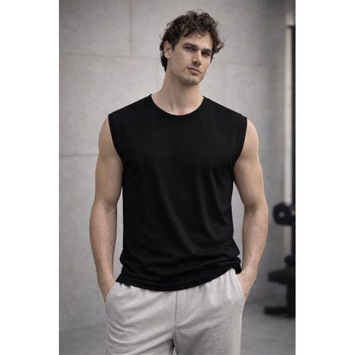 Mantius Oversize Bisiklet Yaka Erkek Atlet Kolsuz T-Shirt - Siyah