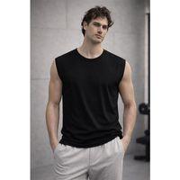 Mantius Oversize Bisiklet Yaka Erkek Atlet Kolsuz T-Shirt - Siyah