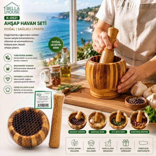 Ahşap Bambu Havan (Sarımsak Dövecek) 8 cm