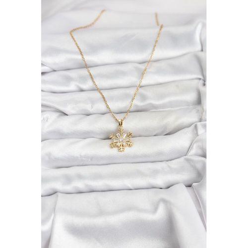 316L Çelik Zincir Gold Renk Kar Tanesi Model Zirkon Taşlı Kadın Kolye - TJ-BKO10831