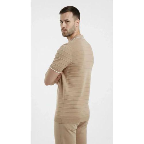 Erkek 2’li Paket Triko Yakalı Düğmesiz Açık Yaka Fitilli Kısa Kollu Regular Fit Tişört - Bej - Siyah