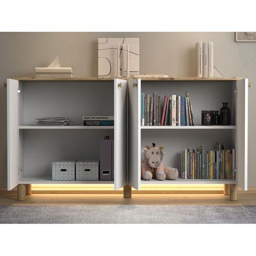 Nora Bohem Ledli Konsol Çok Amaçlı Dolap Mutfak Dolabı 160 Cm 4 Kapaklı  Atlantik Çam / Beyaz