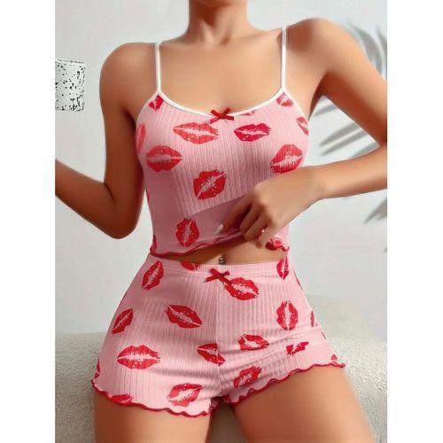 Pamuklu Kiss Öpücük Desen Pembe Şortlu Pijama Takımı