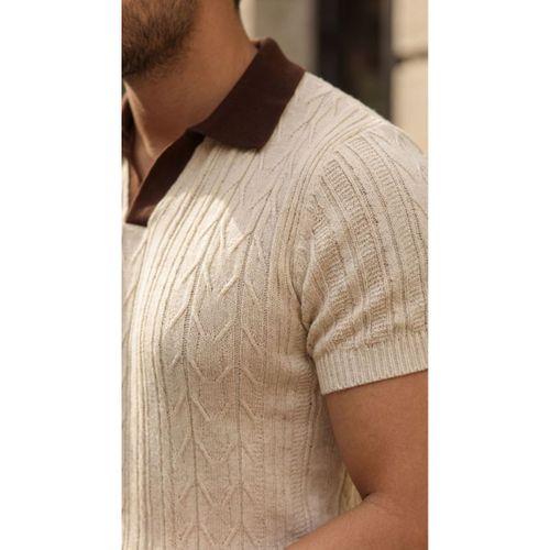 Erkek Desenli Kısa Kollu Triko Tişört - %100 Pamuk Akrilik