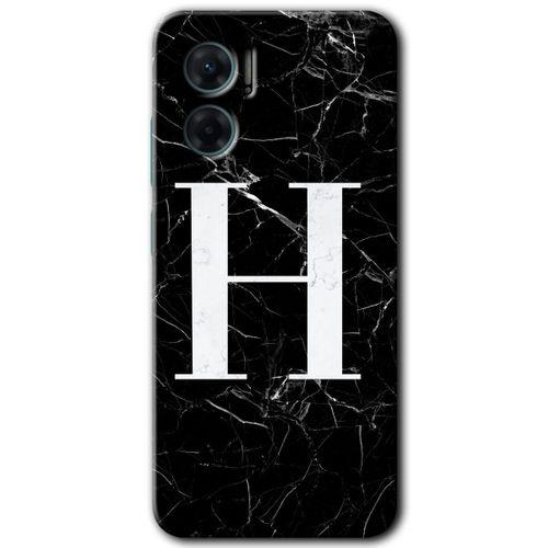 Potkal Hediye Fabrikası Xiaomi Redmi 10 5G HD Baskılı Kılıf + 9D Tam Ekran Koruyucu - Siyah Mermer Desenli H Harfi