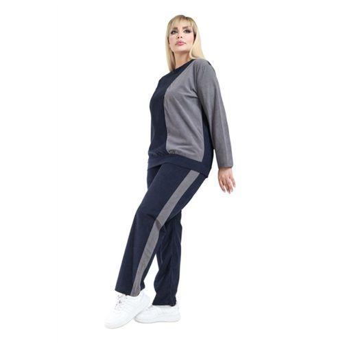 Melsay Butik Lacivert Gri Fitilli Kadife Yarım Garni Kadın Eşofman Takımı