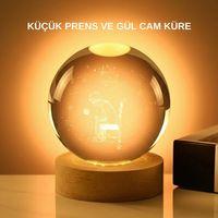 8 Cm Küçük Prens Cam Küre Usb Işıklı Ahşap Tabanlı Dekor
