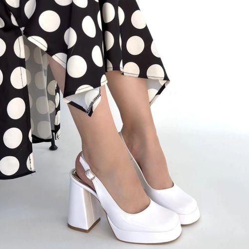 Zuda Beyaz Rugan Platform Topuk Ayakkabı