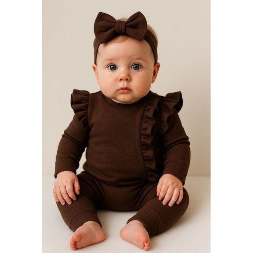 Orkide Büzgü Detaylı 3 Parça Kız Bebek Takımı %100 Pamuk