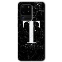 Samsung Galaxy S20 Ultra HD Baskılı Kılıf + 9D Tam Ekran Koruyucu - Siyah Mermer  T Harfi