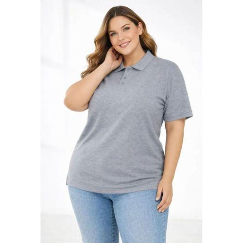 Pike Kumaş Düğmeli Yaka Battal Büyük Beden Günlük Kısa Kol Tişört T-shirt - Gri