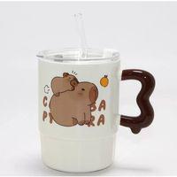 Sevimli Capybara Figürlü Kapaklı Porselen Kupa Bardak Alk5040