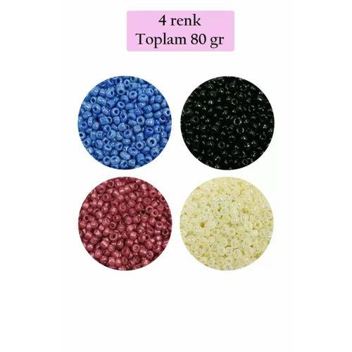 Dökme Cam Kum Boncuk (11/0) 2 mm - 4 Renk - Toplam 80 Gram -  BNC401