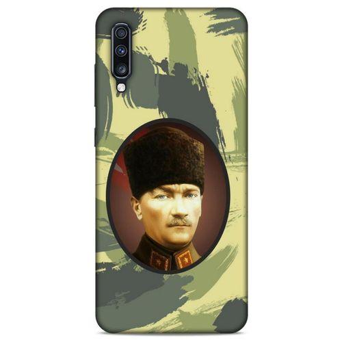 Samsung Galaxy A70s Kılıf Atatürk (17) Tasarım Kılıf Kamuflaj Koyu Yeşil