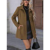 Kadın Uzun Kollu Yakalı önden Düğmeli Astarsız Ithal Kaşe Kahve Kaban