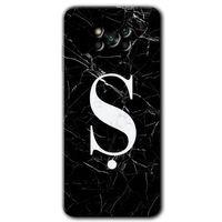 MRCİLETİSİM Poco x3 Pro Kılıf HD Desen Baskılı Arka Kapak + Temperli Cam - Siyah Mermer Desenli Ş Harfi