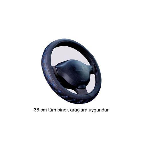 Direksiyon Kılıfı 38 Cm Geçmeli Siyah Binek Araçlara Gri Nakışlı