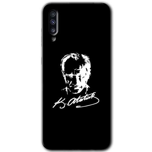 Samsung Galaxy A70 HD Baskılı Kılıf + 9D Tam Ekran Koruyucu - Atatürk Silüet İmza