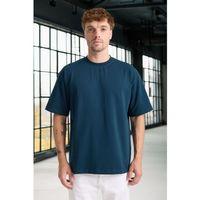 İki İplik Kumaş Pamuklu Bisiklet Yaka Basic Oversize Erkek T-Shirt - Prusya Mavisi