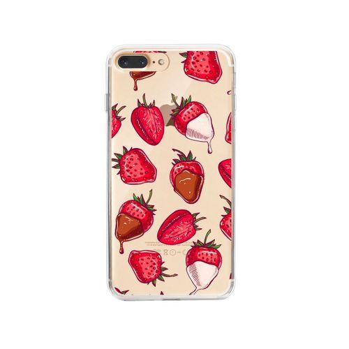 iPhone 8 Plus Çikolatalı Çilek Tasarımlı Premium Şeffaf Silikon Kılıf