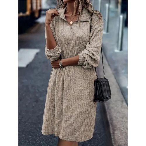 Kadın Uzun Kollu Polo Yaka Fermuar Detaylı şardonlu Kaşkorse Mini Boy Elbise