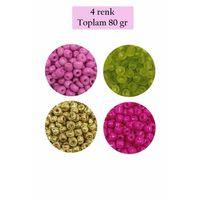 Dökme Cam Kum Boncuk Büyük Boy (6/0) 4 mm - 4 Renk - Toplam 80 Gram - BNC412