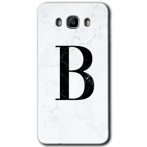Galaxy J7 2016 Kılıf HD Desen Baskılı Arka Kapak - Beyaz Mermer Desenli B Harfi + Kırılmaz Cam