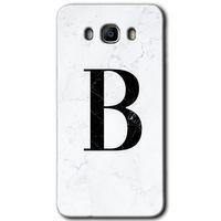 Galaxy J7 2016 Kılıf HD Desen Baskılı Arka Kapak - Beyaz Mermer Desenli B Harfi + Kırılmaz Cam