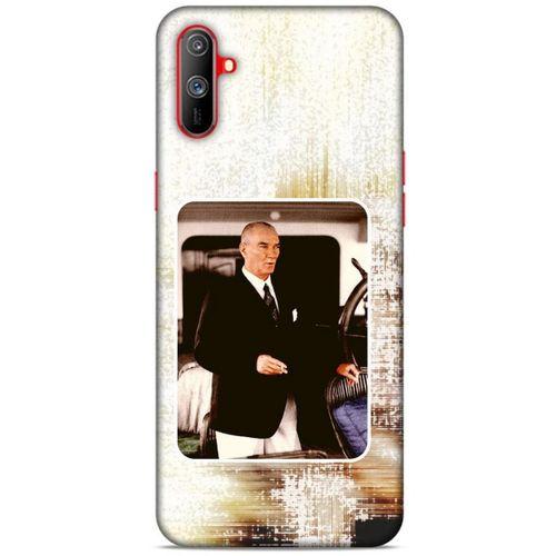 Oppo Realme C3 Kılıf Atatürk (24) Darbe Emici Kılıf Eskitilmiş Beyaz