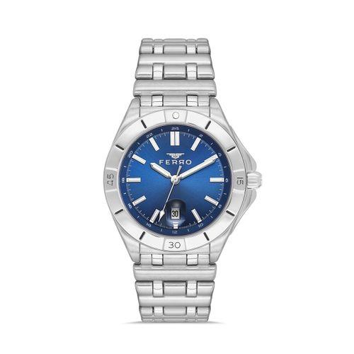 Ferro FM43017A-A3 Quartz Çelik Gri Lacivert Kadran 41 mm Erkek Kol Saati