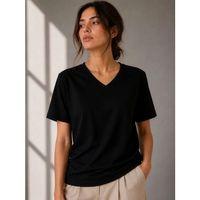V Yaka Basic Tişört Kısa Kol Yazlık Regular Fit T-Shirt - Siyah