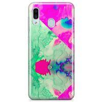 Samsung Galaxy A40 Kılıf Yeşil Pembe Mermer Arka Kapak Koruma Desenli Full Koruyucu