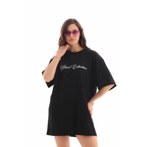 Pilelistore Unisex Bisiklet Yaka Baskılı Oversize T-Shirt - Siyah