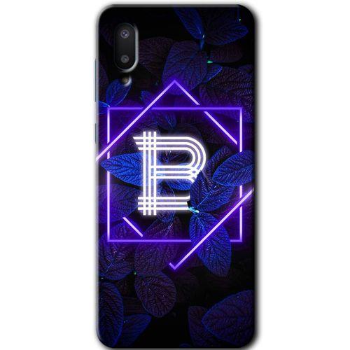 Samsung Galaxy A02 Kılıf Baskılı Kapak - Dark Neon Yaprak A Harfi + 5D Tam Kaplayan Cam