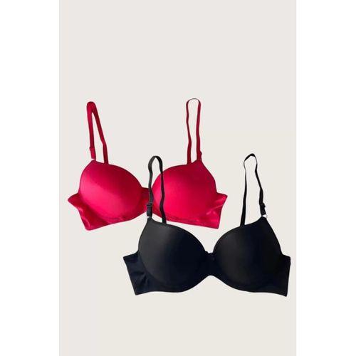 Siyah-kırmızı 2'li Mikro Kumaş İçi Boş Balenli Günlük Desteksiz Sütyen