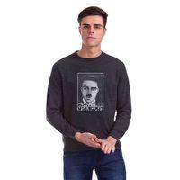 Charlie Chaplie Portre Baskılı Füme Antrasit Erkek Sweatshirt