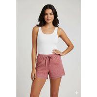 Düz Renk Mini Çiçek Desenli Penye Kadın Ev Şortu Bacak Dantel Detaylı Ev Giyim Pembe