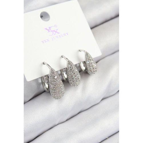 Pirinç Zirkon Taşlı 3'lü Damla Model Gümüş Renk Kadın Küpe