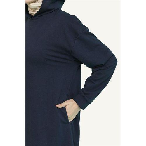 Atlas Kapşonlu Uzun Sade Basic Sweatshirt - 03007.015 - Lacivert