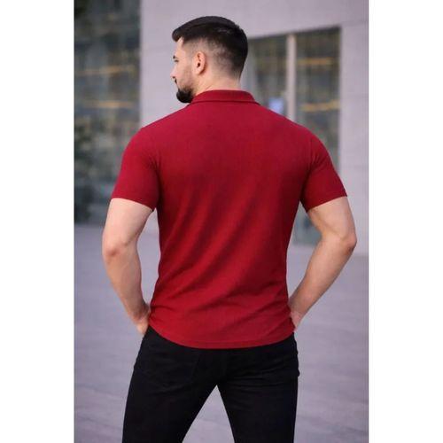 Erkek Waffle Kumaş Kısa Kollu Düğmeli Açık Yaka Regular Fit Gömlek - Kırmızı