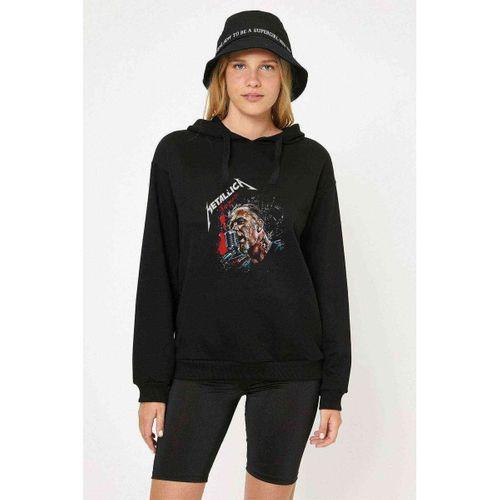 JAMES HETFIELD METAL ROCK Baskılı Siyah Kadın Kapşonlu Sweashirt