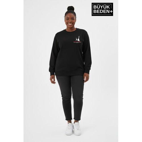 Kadın Büyük Beden Yelken Baskılı Bisiklet Yaka Sweatshirt SPR26BSWK956-11