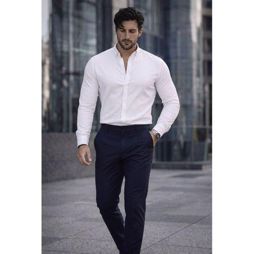 Likralı Regular Fit Nefes Alabilir Klasik Erkek Oxford Gömlek - Beyaz