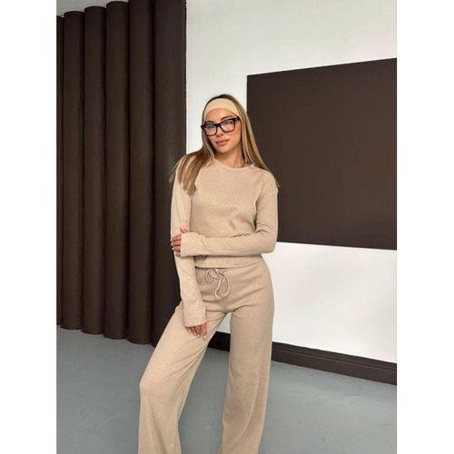 Kadın Bisiklet Yaka Parmak Geçme Detay Uzun Kollu Bluz Ve Pantolon Ikili Takım