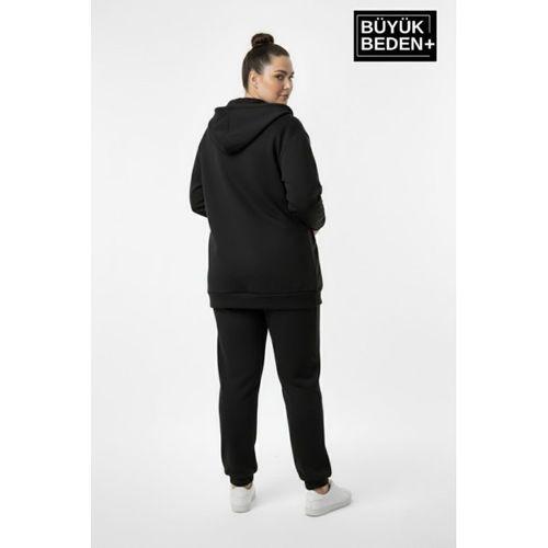 Kadın Büyük Beden Kapüşonlu Fermuarlı N Baskılı Sweatshirt Hırka SPR26BHRK922