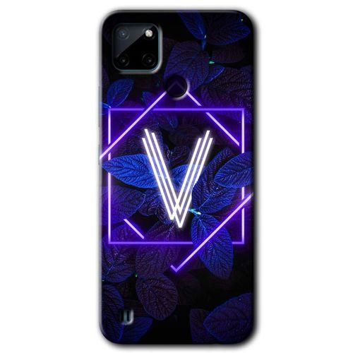 Realme C21 Kılıf HD Desen Baskılı Arka Kapak - Dark Neon Yaprak V Harfi + Kırılmaz Cam